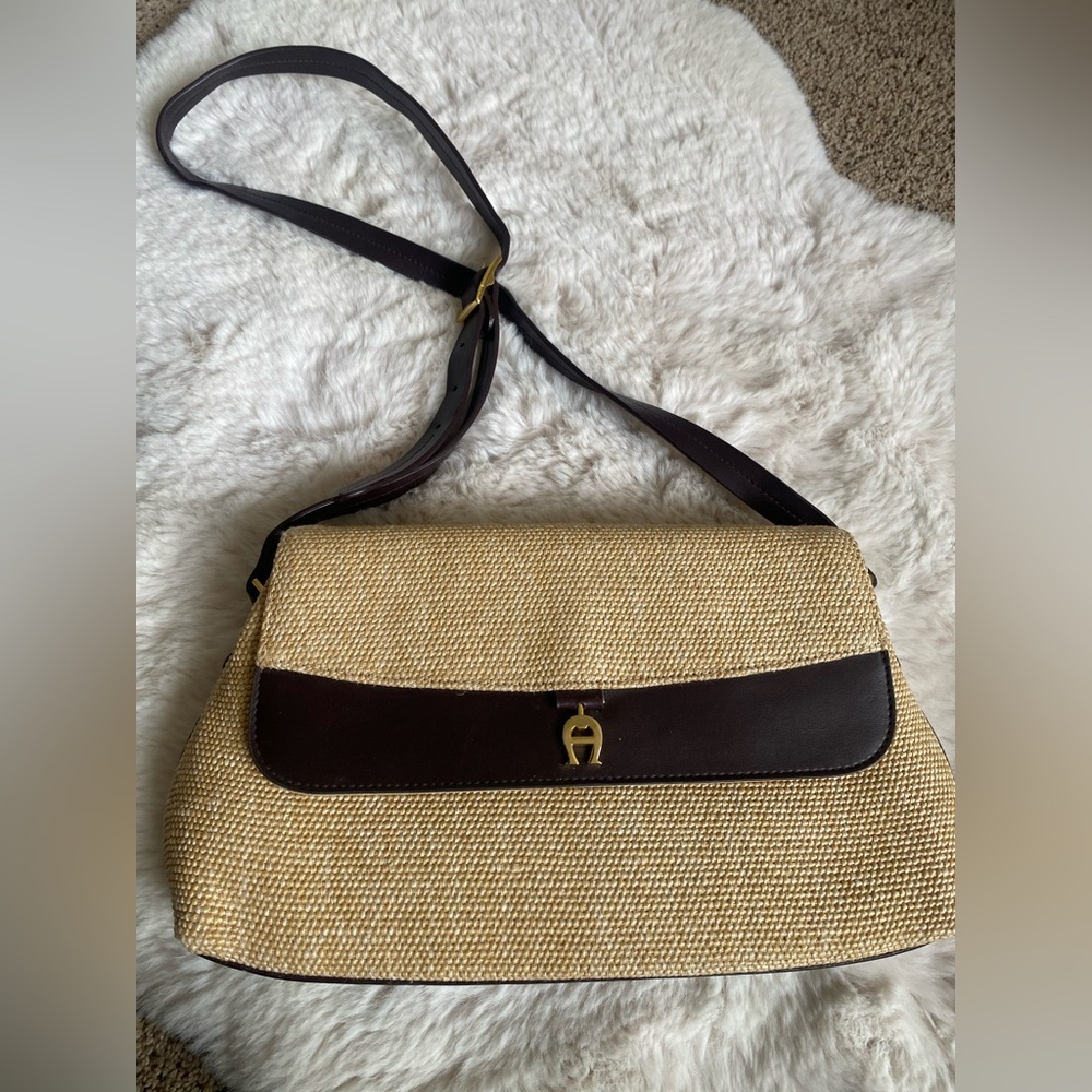 Vintage ETIENNE  AIGNER, NEVER USED! Cream and Brown Crossbody with Leather Trim